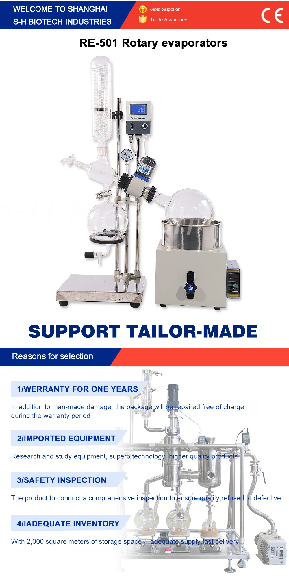 S-H Biotech 5L High Vacuum Glass Rotary Evaporator Short Path Distillation Apparatus with Hand Lift